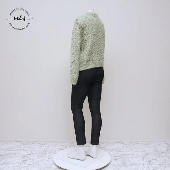 Mango Openwork‎ Cable Knit Cropped Sweater Green Women Size S - Picture 8 of 14